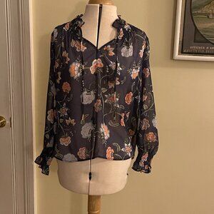 Blue peasant flower blouse